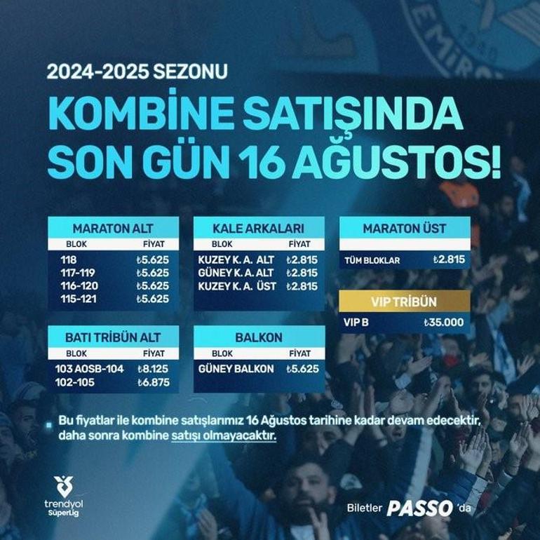 Adana Demirspor'a sezonluk bilet satışı için son gün belirlendi.